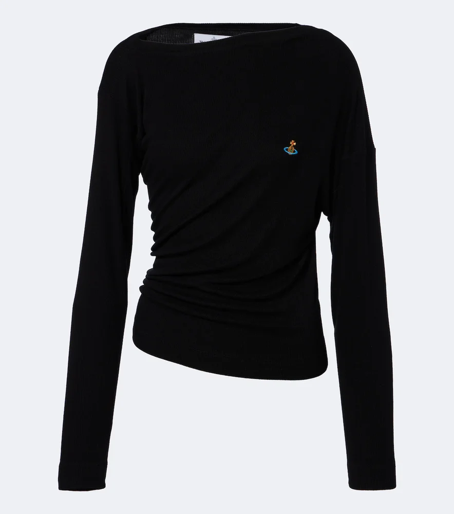 Draped ribbed-knit top