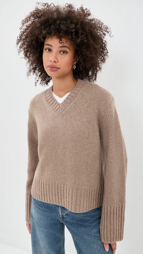 Cropped Cashmere Jet V Neck