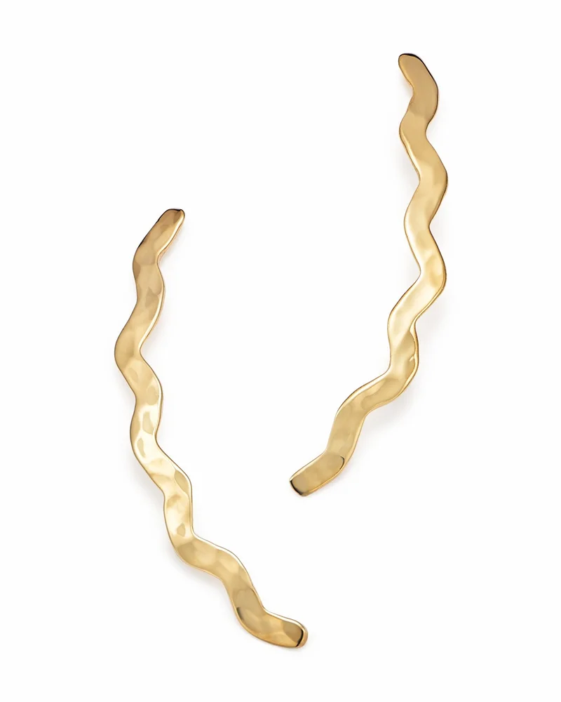 14K Yellow Gold Zigzag Hammered Climber Earrings