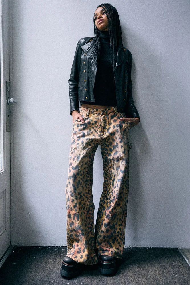 R13 D'Arcy Flare Carpenter Pant - Vintage Orange Leopard