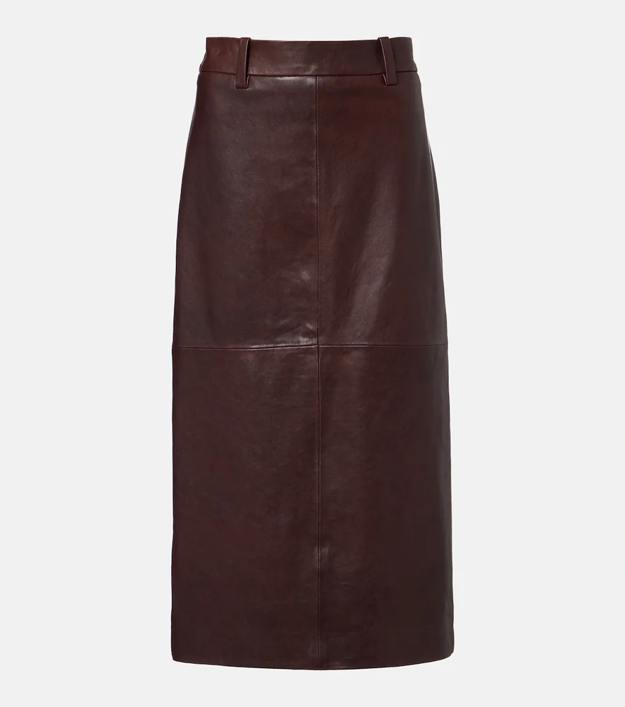 Leather midi skirt