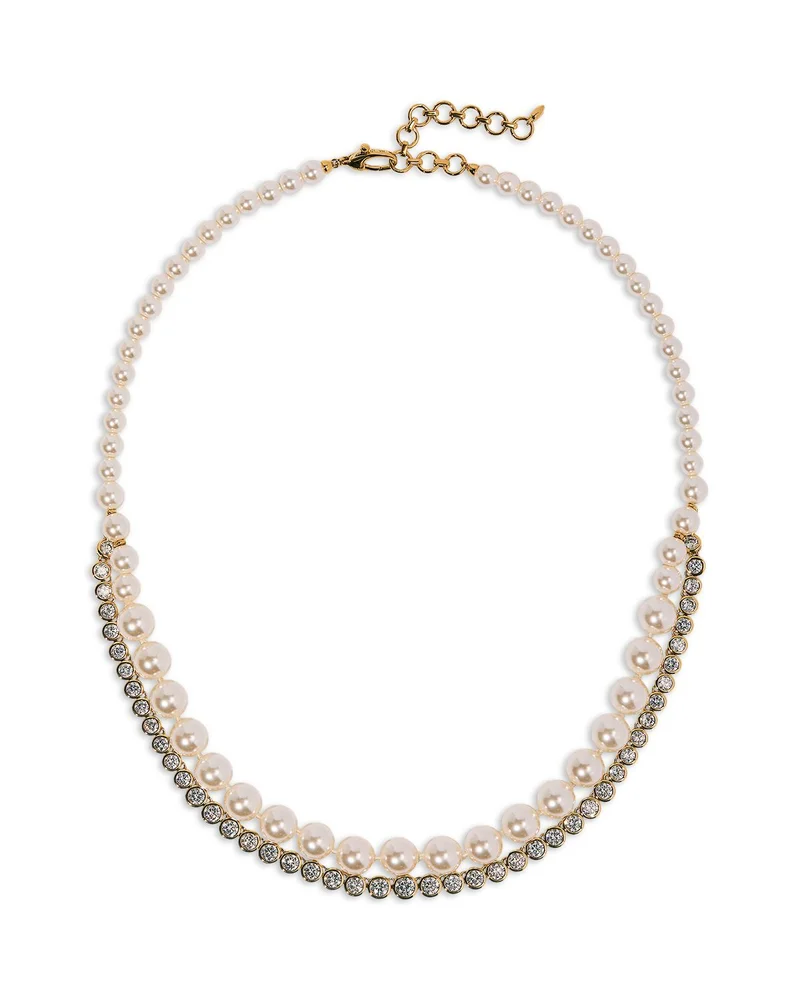 Cubic Zirconia & Imitation Pearl Under the Sea Layered Necklace, 16-18"