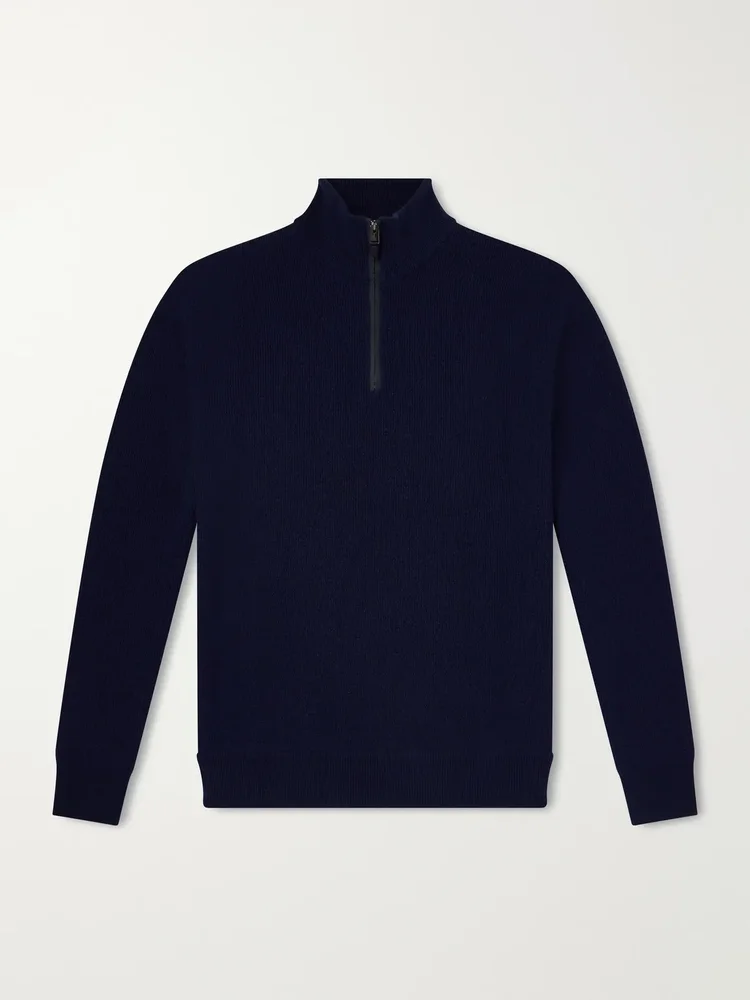 Ribbed Wool and Cashmere-Blend Half-Zip Sweater