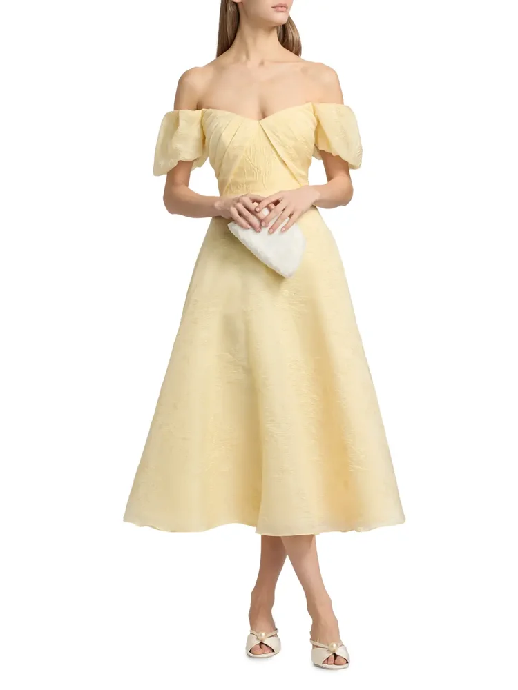 Mel Jacquard Off-The-Shoulder Tea-Length Dress