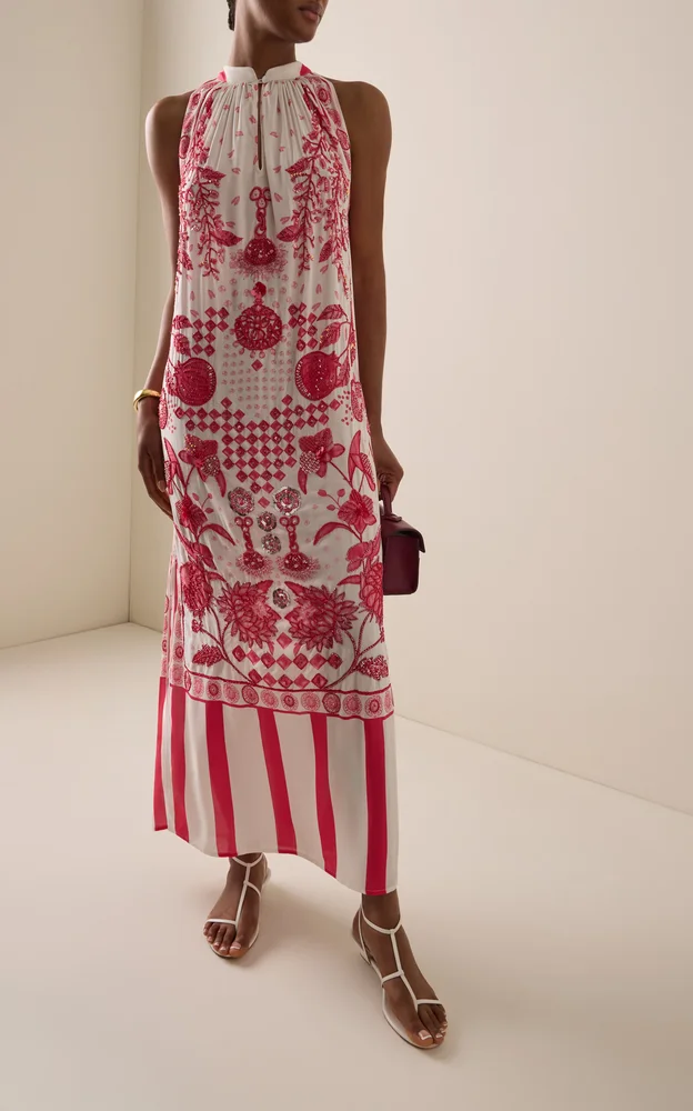 Exclusive Sundowner Hand-Beaded Crepe de Chine Maxi Dress