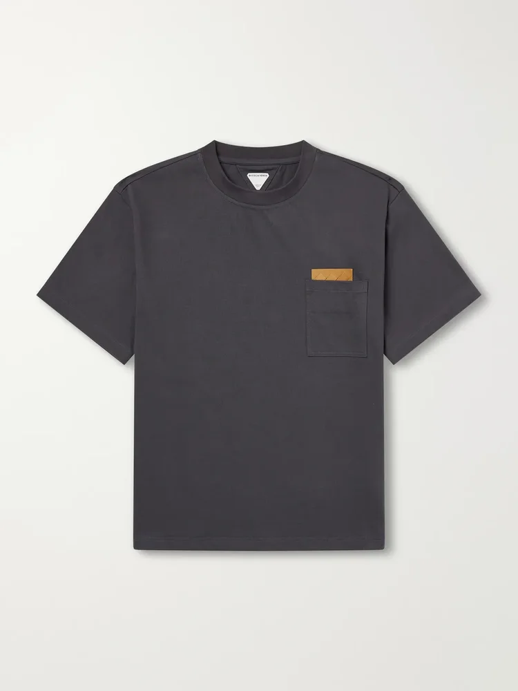 Intrecciato Suede-Trimmed Cotton-Jersey T-Shirt