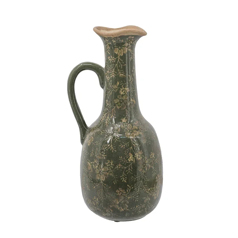 Olive Green Ceramic Pitcher Vase