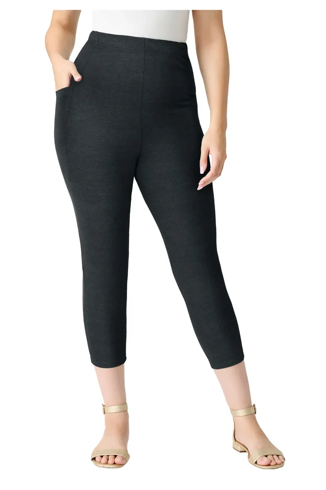 Side Pocket Essential Capri Legging - Heather Charcoal