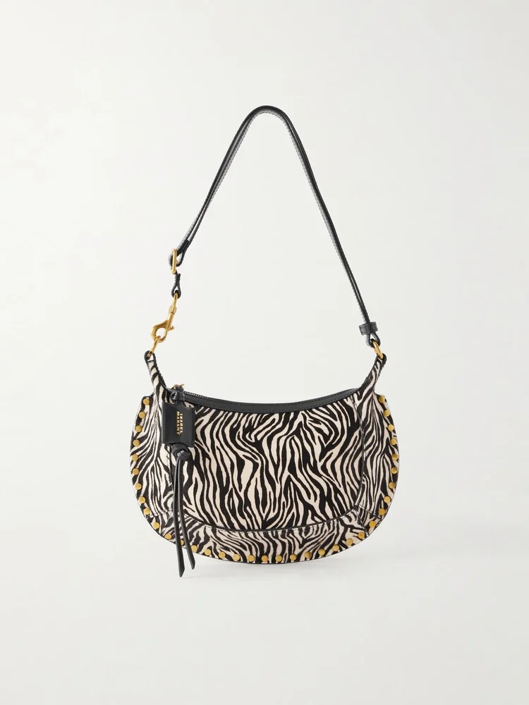 Oskan Moon zebra-print leather-trimmed calf-hair shoulder bag