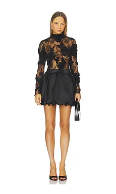 Revolve AKNVAS Jette Black Cocktail Dress Lace And Bubble Skirt in Black from Revolve.com
