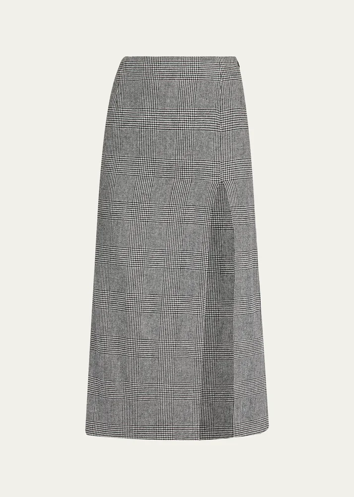 Glen Plaid Wool-Cashmere Slit Midi Skirt