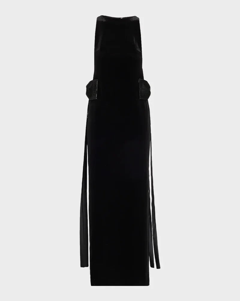 Velvet Embellished Bow Maxi Dress