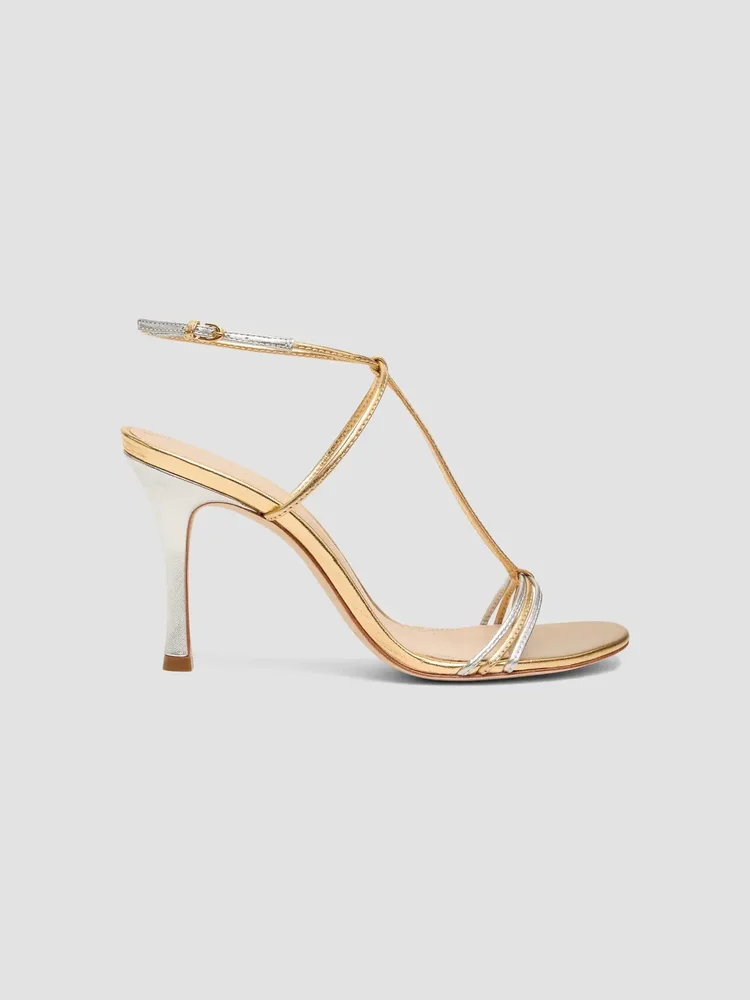 90MM Metallic Leather T-Strap Sandals