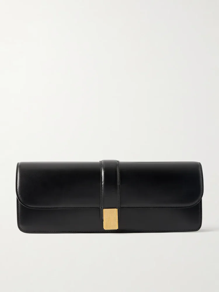Black leather clutch bag