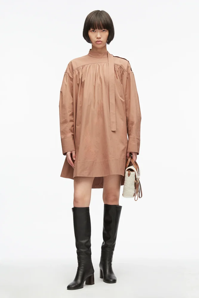 Gathered Poplin Mini Dress