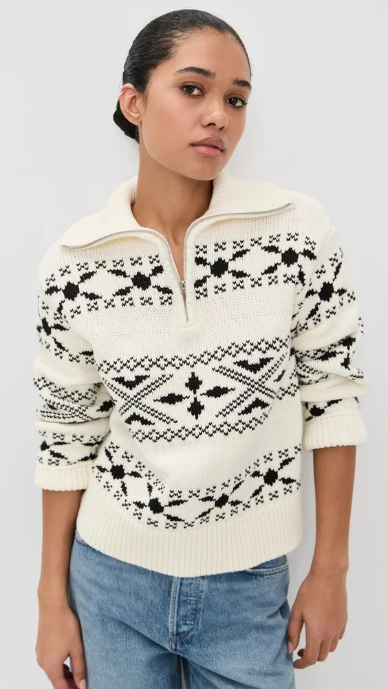 Motif Zip Up Sweater