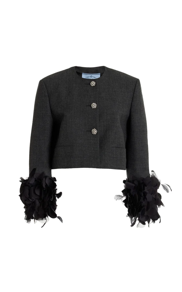 Feather-Embellished Wool Jacket