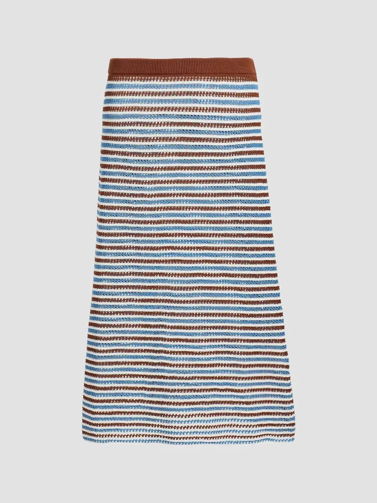 Stripe Crochet Knee-Length Skirt