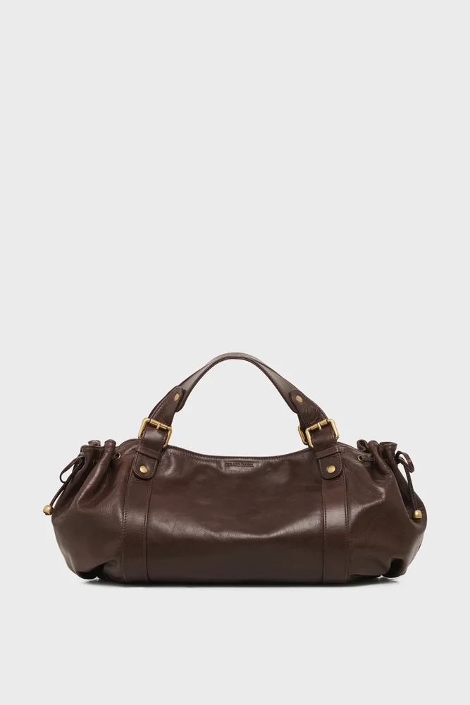 Sac à main en cuir effet froissé marron - 24H