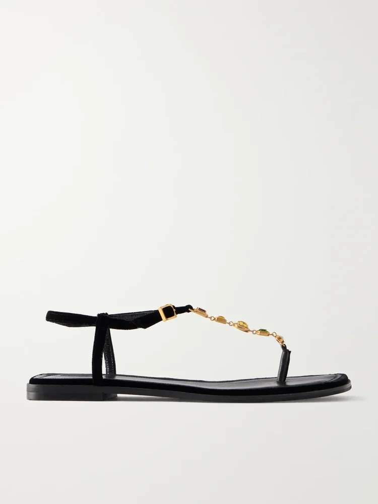 Nodstalgia Gemma crystal-embellished velvet thong sandals