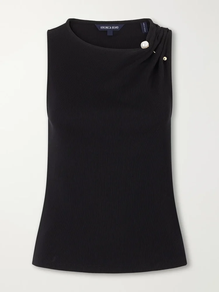 Deylin embellished ribbed stretch-cotton tank
