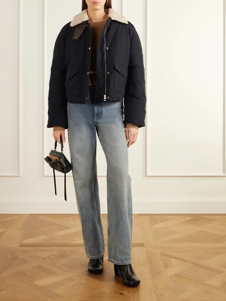 Padded shearling-trimmed cotton-blend canvas jacket