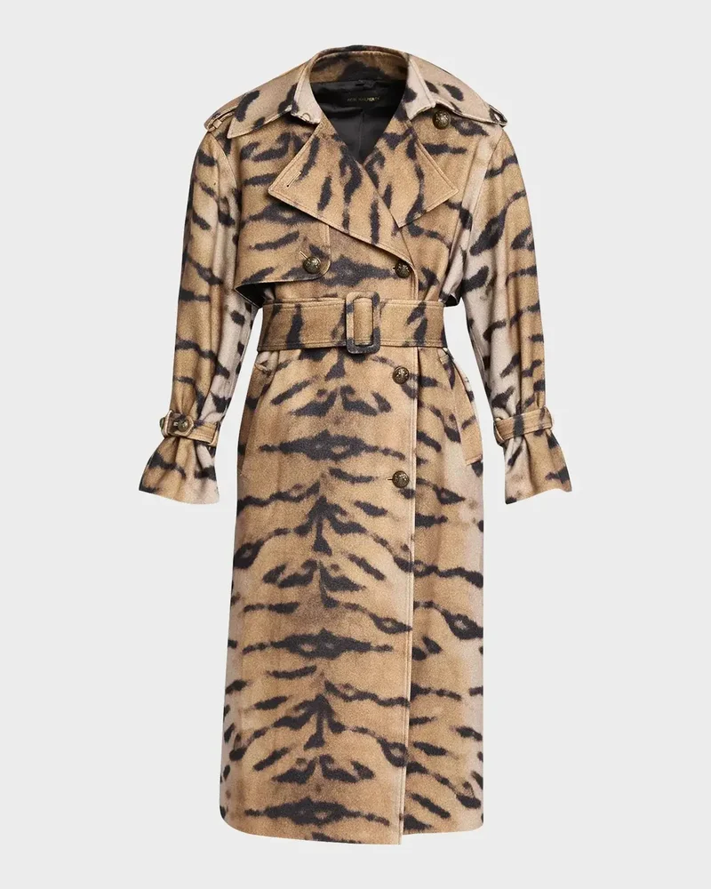 Nicole Tiger-Print Wool Trench Coat