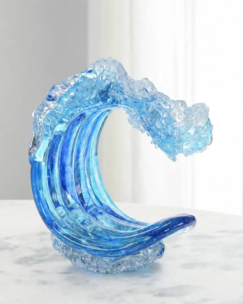 Ocean Blue Waves Handblown Glass Sculpture II