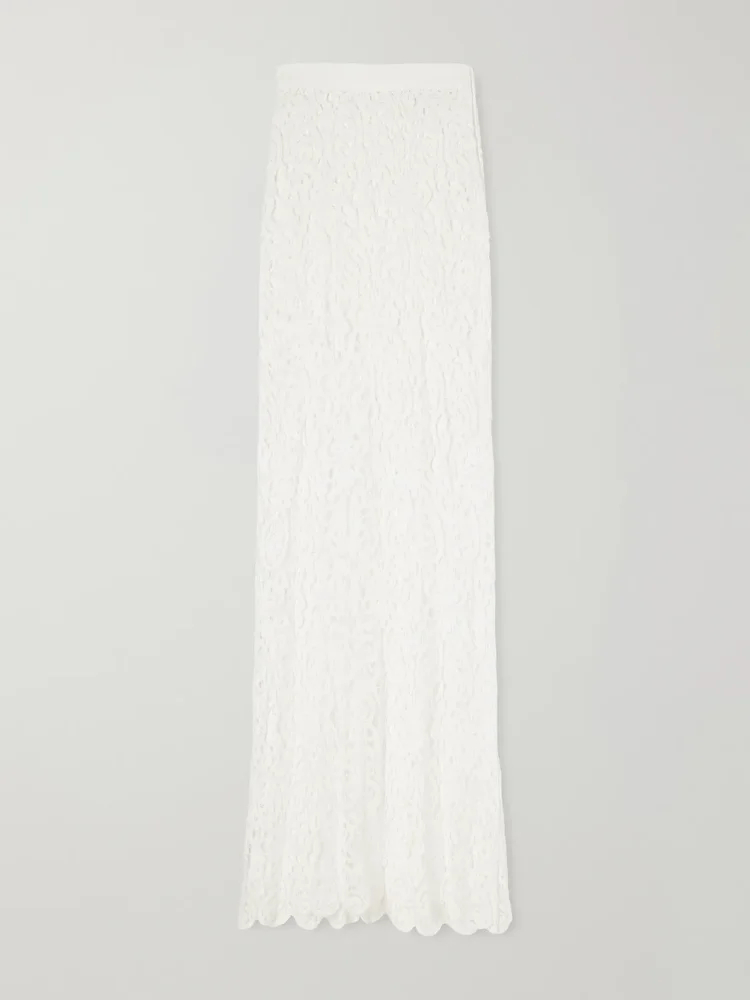 Viviana guipure lace-trimmed cotton maxi skirt