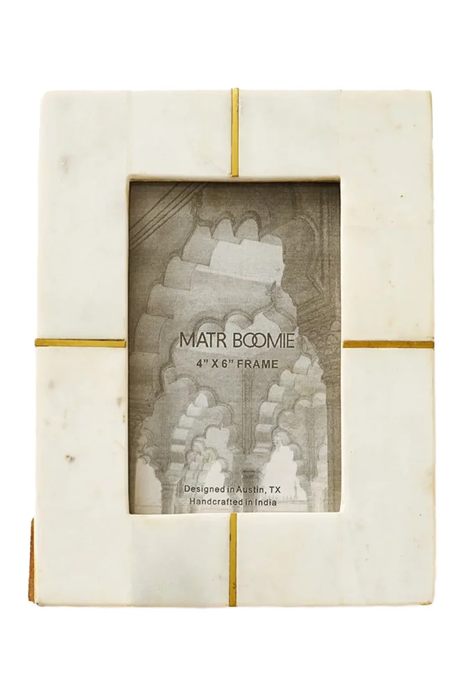 Sammita White Picture Frame, Carved Marble Brass Inlay