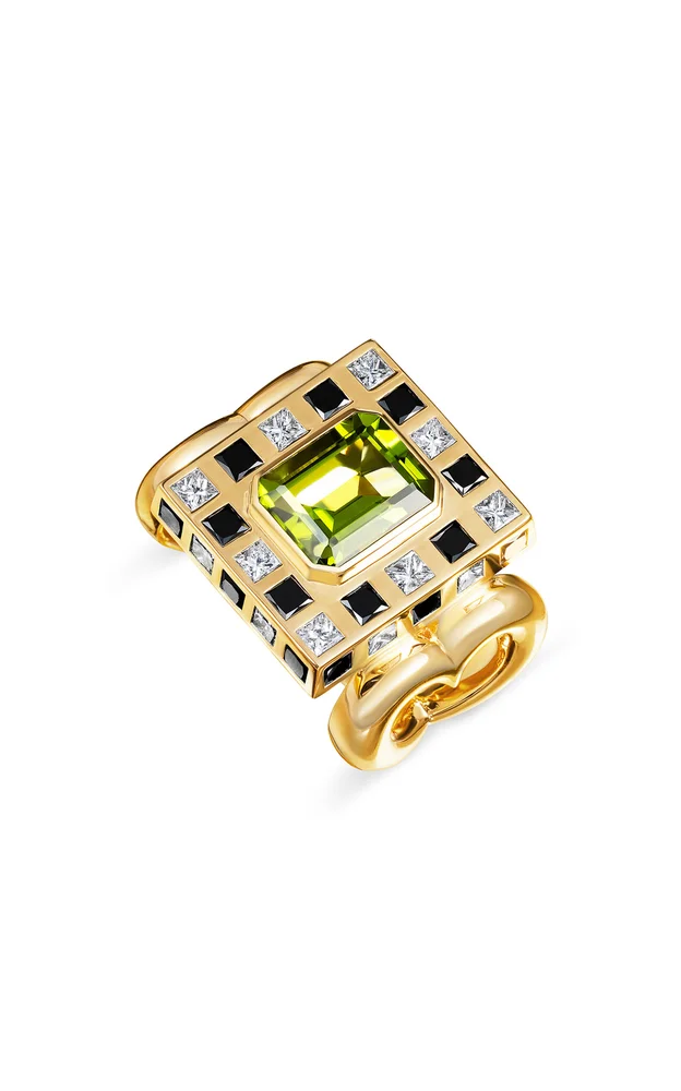 18k Yellow Gold ‘Let’s Play Chess’ Green Peridot Ring