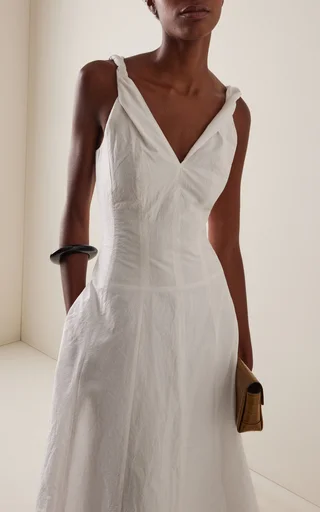 Twisted-Shoulder Cotton-Blend Midi Dress