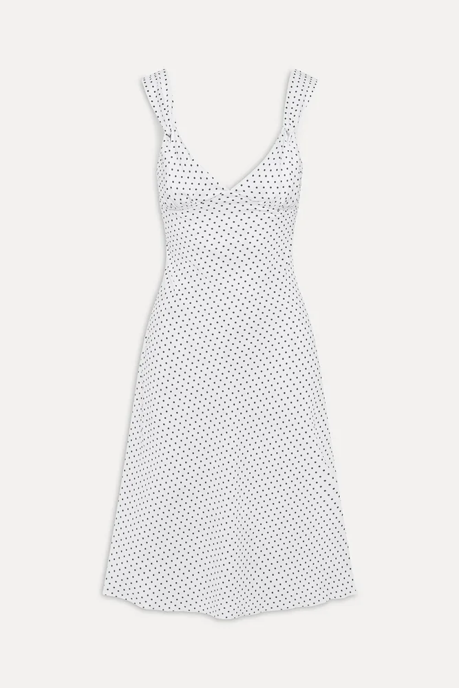 Aurora Satin Midi Dress - White Polka Dot