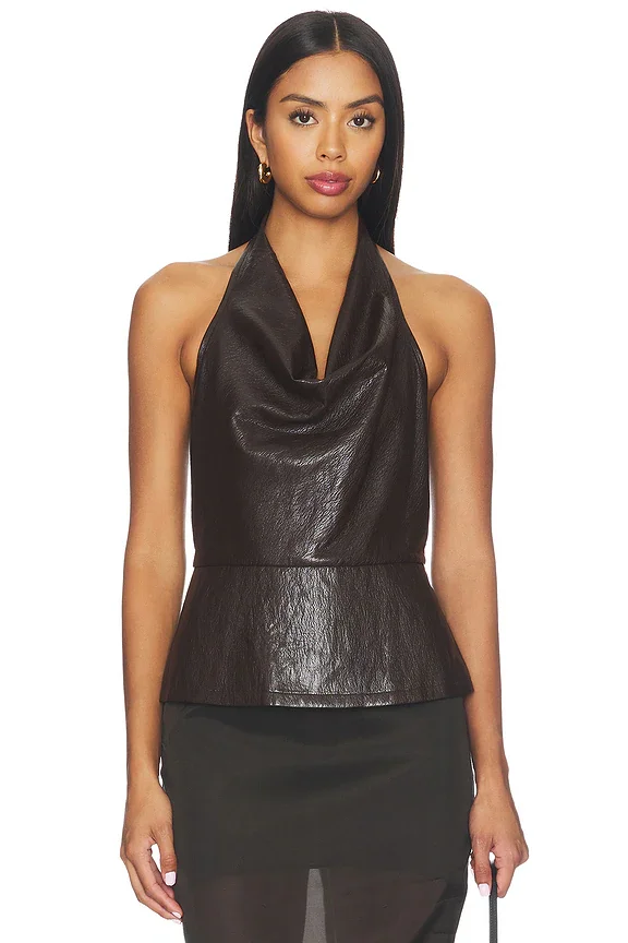 Jet Faux Leather Halter Top