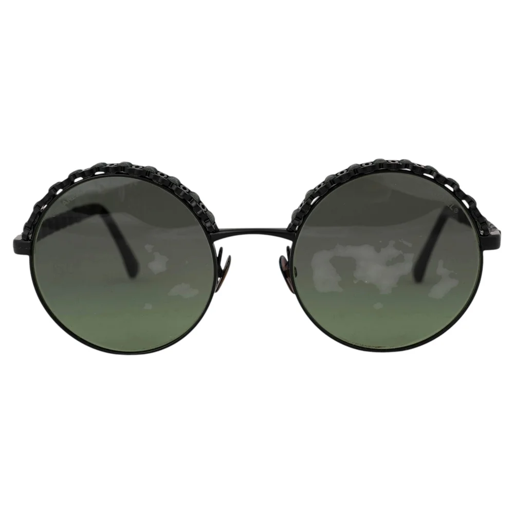 Black and Green Chain-Trim Round Sunglasses 4265Q