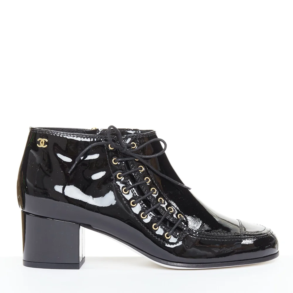 Pre-Owned Women's Patent Gold CC Ankle Booties, Size US 8.5 (EU 39.5)
