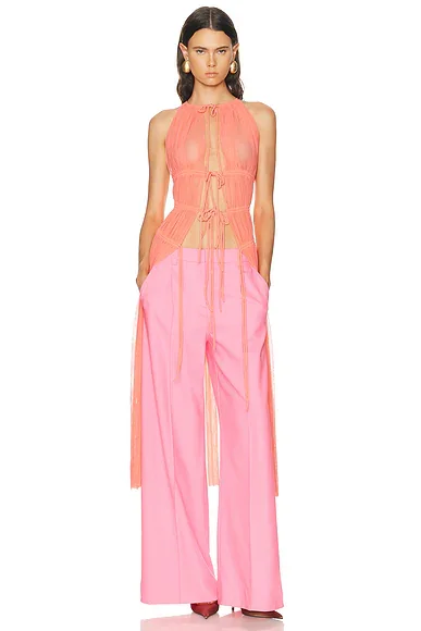 Ruched Halter Neck Mesh Top
