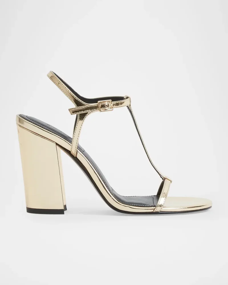 90mm Stacey Metallic Leather T-Strap Sandals