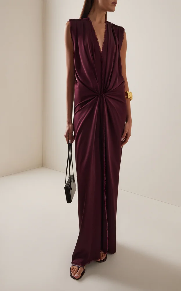 Draped Satin Charmeuse Column Gown