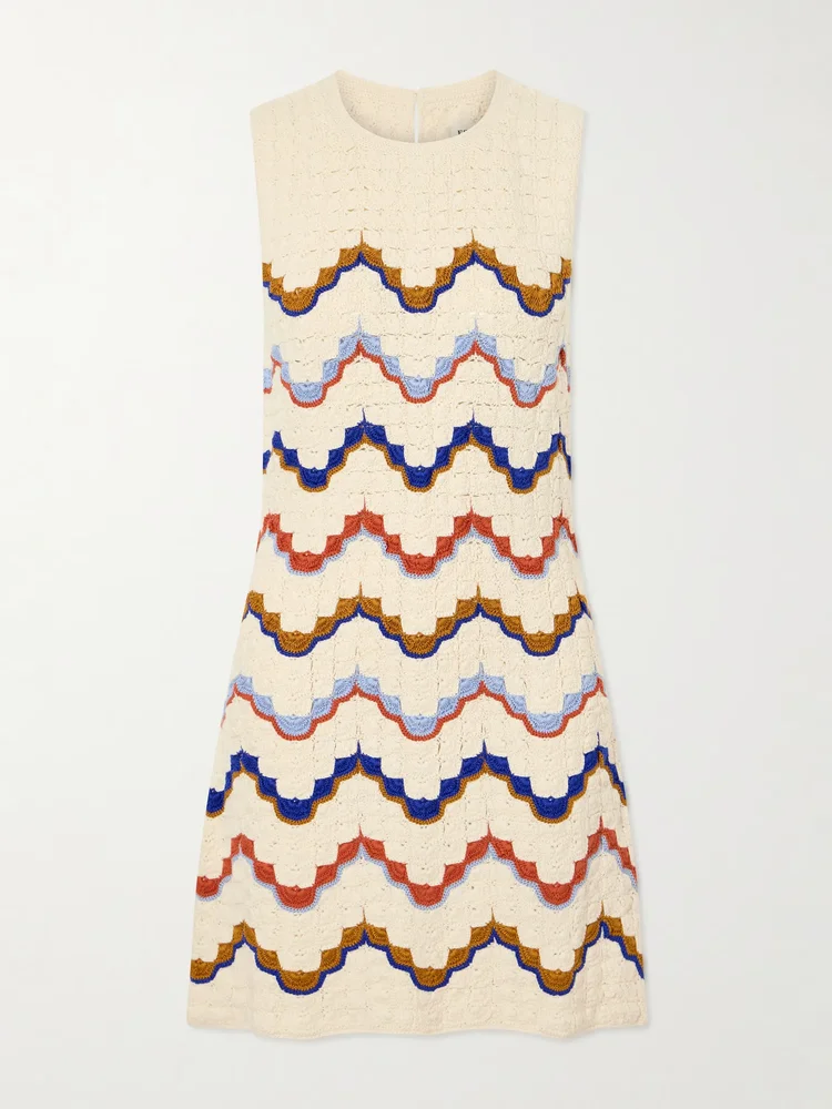 Alma striped crocheted cotton mini dress