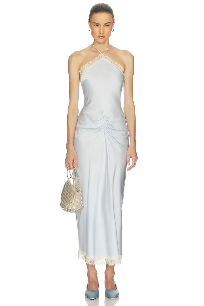 Viscose Satin Dress With Lace