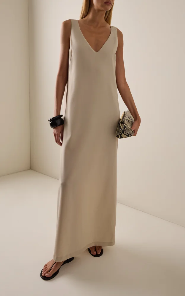 V-Neck Wool-Blend Maxi Dress