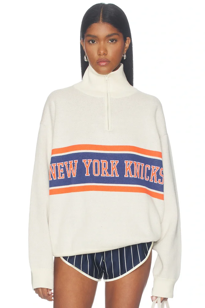 New York Knicks Team Stripe Quarter Zip Sweater