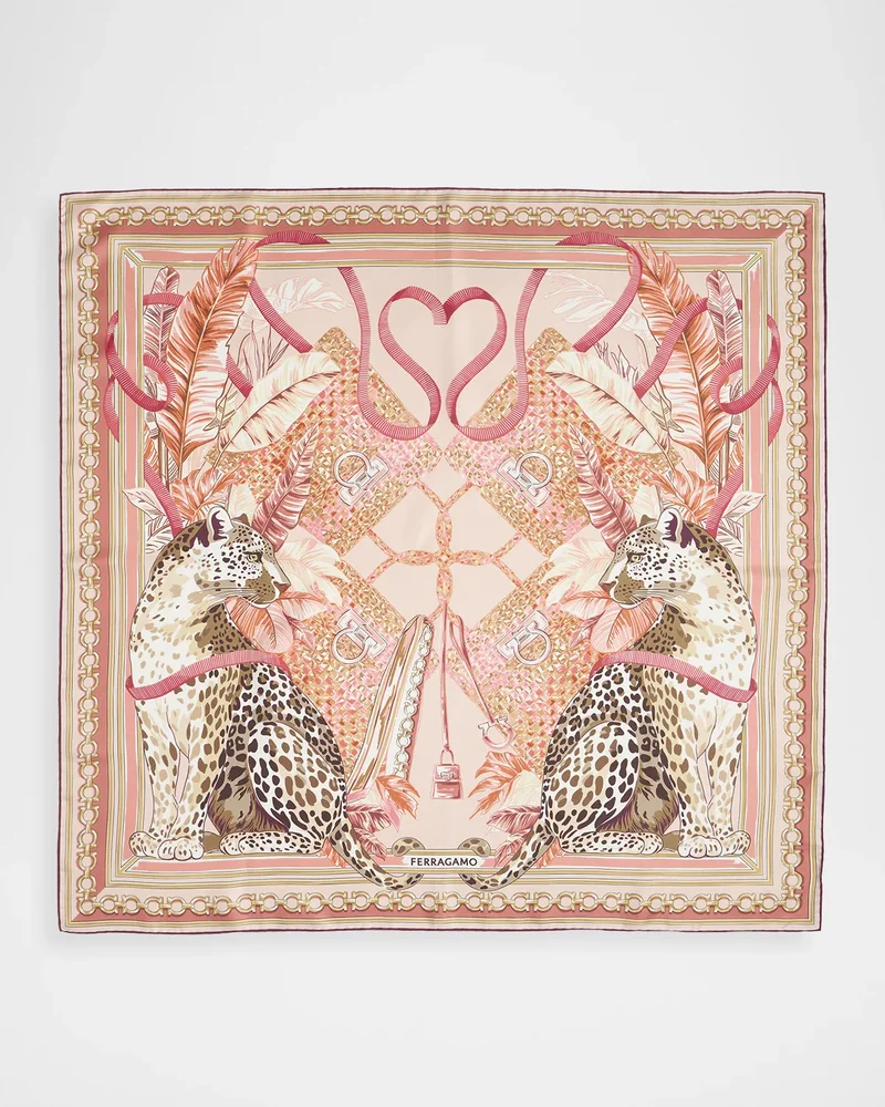Poised Leopards Print Silk Scarf