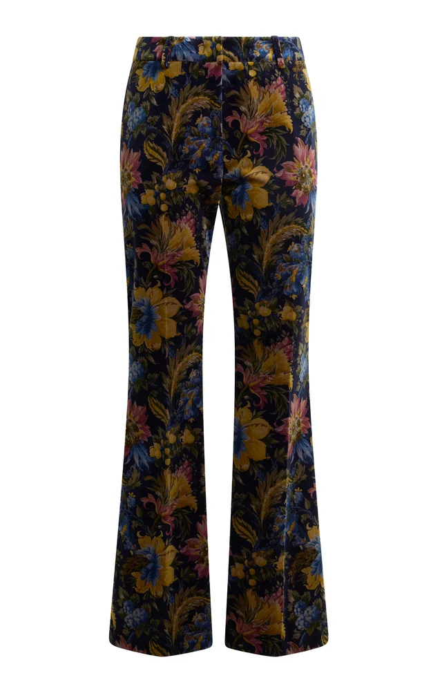 Floral Cotton-Blend Velvet Flared Pants