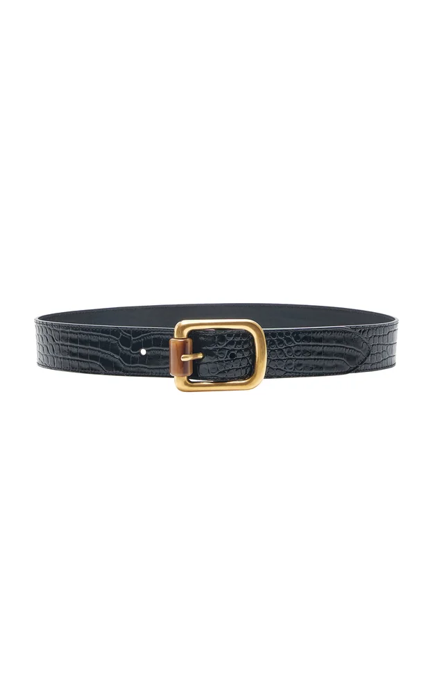 Crocodile-Embossed Leather Belt
