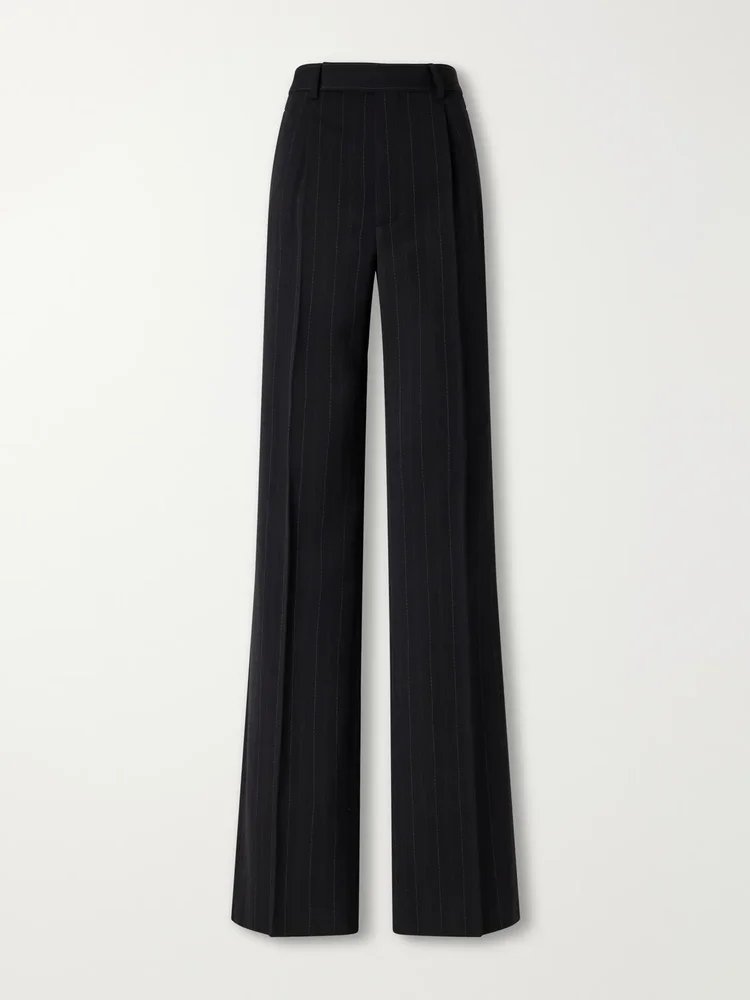 Pleated pinstriped wool straight-leg pants