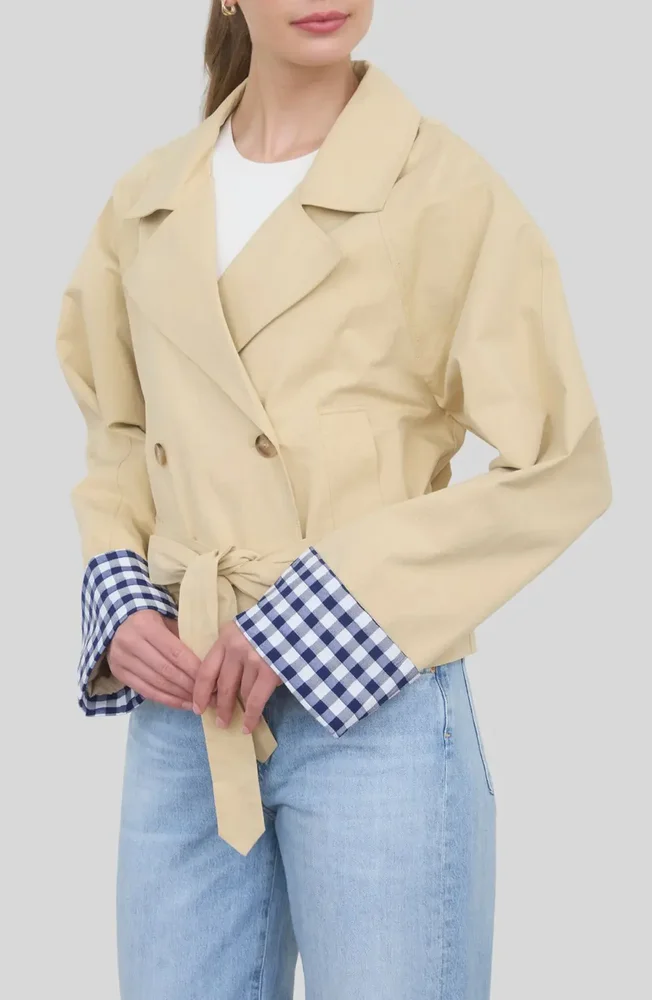 Gingham Cuff Short Trench Coat
