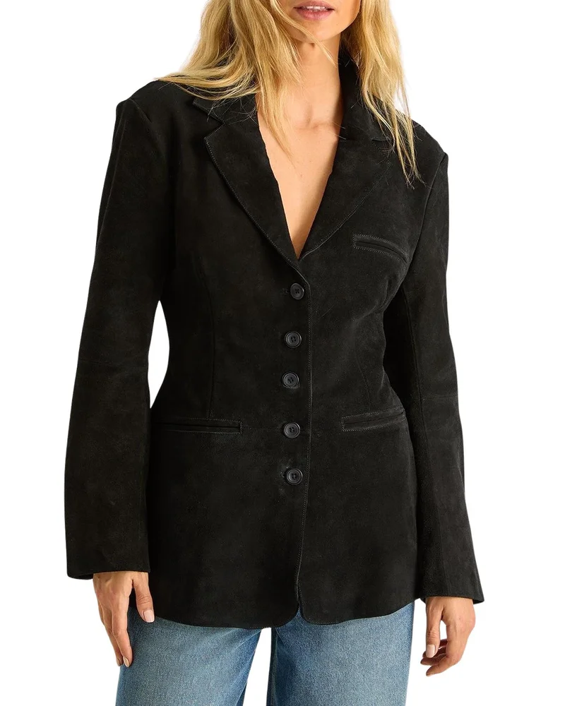 Real Suede Cinched Waist Blazer