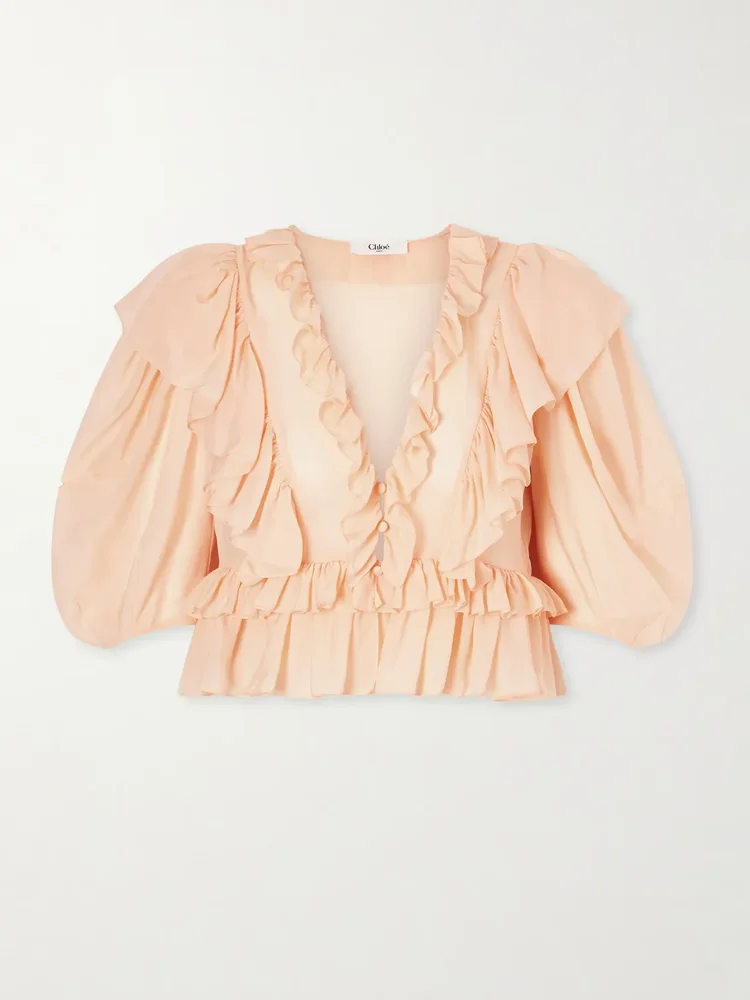 ruffled silk charmeuse blouse